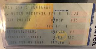 1984 The Police Re - Flex Concert Ticket Stub Providence Civic Center Ri Feb 5