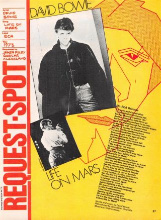 Smash Hits 1980 A4 Page Lyrics Poster Advert Life On Mars David Bowie