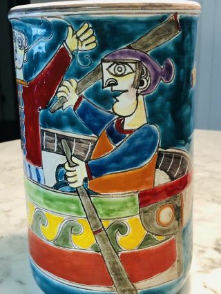 Lrg DESIMONE Italian Pottery Vase - Fisherman’s Catches Mermaid & Fish - Colorful 3