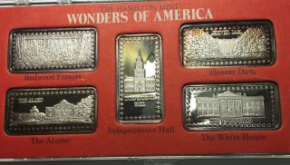 The Hamilton " Wonders Of America " (5) 1oz.  999 Silver Bars