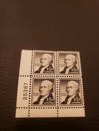 U.  S.  Stamps,  Scott 1053,  $5 Hamilton Mnh Og Corner Plate Block