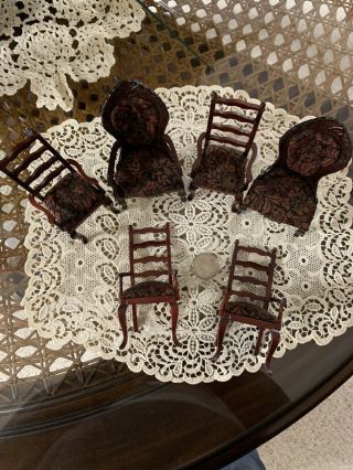 Vintage 1:12 Scale Formal Dining Room Mahogany Chairs (6)