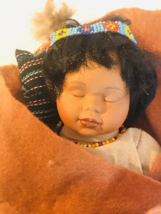 Porcelain Native American Baby Sleeping In Papoose - Collectable