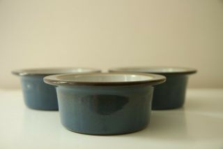 Edith Heath Ceramics French Blue Ramekin Set White Vintage Bowls Baker Wide Rim