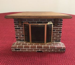 Vintage Miniature Dollhouse Plaster Brick Fireplace,  Mantle & Screen; 1:12 Scale