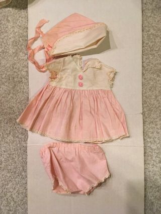Clothes For Tiny Tears 13 Inch Doll,  Pink Dress,  Bonnet,  1950s