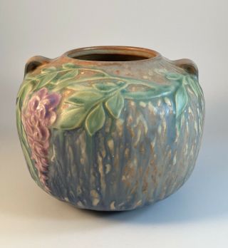 Roseville Pottery Wisteria Blue Ceramic Handled Vase 632 - 5