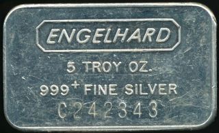 Engelhard Struck 5 Oz.  999 Silver Bar Serial C242343