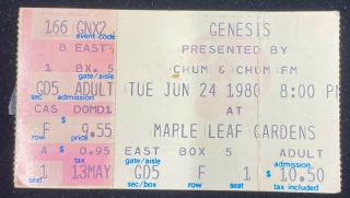 Genesis Concert Ticket Stub Toronto Canada Maple Leaf Gardens 1980 Have Others