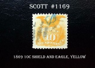 Great Us Stamp Scott 116 1869 10c Shield And Eagle,  Yellow