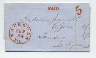1850 Waukegan Il Red Cds Stampless To Lansing Mi [5806.  136]