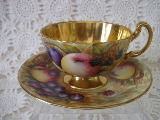 Aynsley Orchard Gold Tea Cup And Saucer Signed N.  Brunt