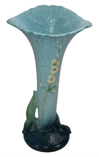 Roseville Pottery Wincraft Blue Art Deco Ceramic Vase 286 - 12
