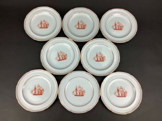 Spode Trade Winds Red Fine Stone Eight (8) 8 1/2 " Luncheon Salad Plates