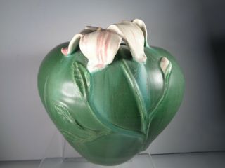 Ephraim Faience Pottery 2002 Garden Lily Green Ceramic Vase Laura Klein Vgc