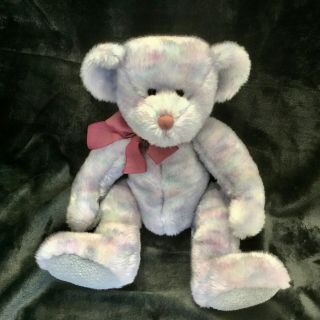 Russ Berrie Plush Teddy Bear Opal Multicolored Lavender Maroon Gray Retired