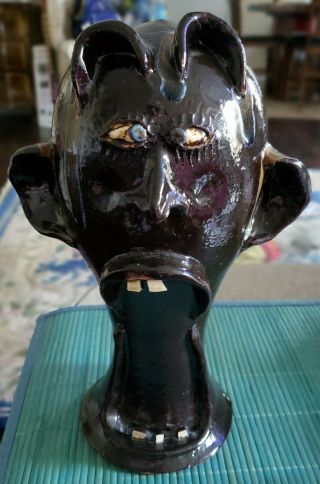 Catawba Valley Nc Hal Dedmond Face Jug Pottery Wig Stand Signed & Dated