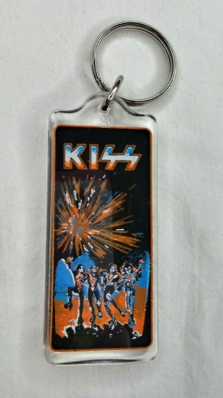 Kiss Keyring Rock N Roll Band Group Photo 80s Nos Key Ring Double - Sided