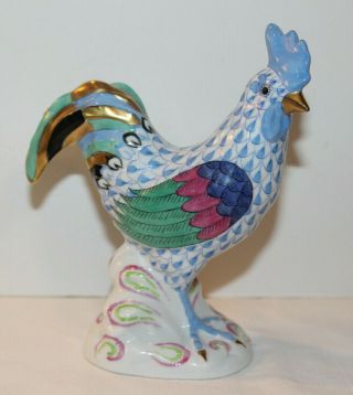Herend Hungary Blue Fishnet Handpainted Rooster 5031 5.  5 "