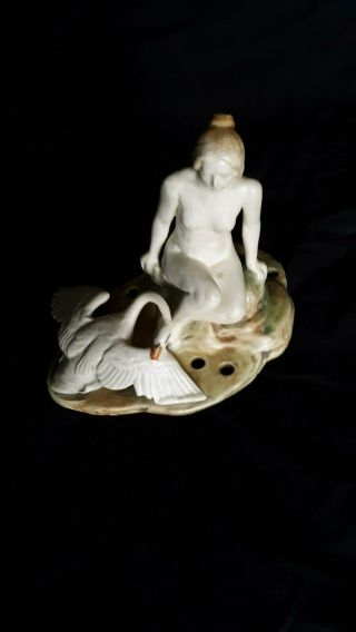 Weller Pottery Flower Frog Naked Woman Muskota Statue Leda And The Swan Marked