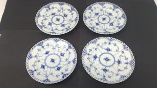 Royal Copenhagen Denmark Blue Fluted Full Lace Set Of 4 - 6 " Bread Plates