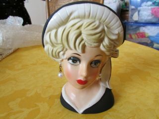 Vintage Les Girls Crown Royal Head Vase 3664 5 1/4 " Planter Ceramic Lady Blonde