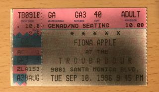 1996 Fiona Apple Tidal Tour Troubadour Hollywood Concert Ticket Stub Criminal