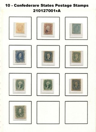 10 Postage Stamps • U.  S.  Civil War • Confederate States • 1861 - 1865 • 21012001•a