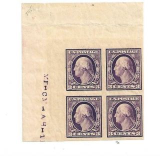 U S Stamp Scott 345 Three Cent Washington Block Of 4 Cv 76.  00