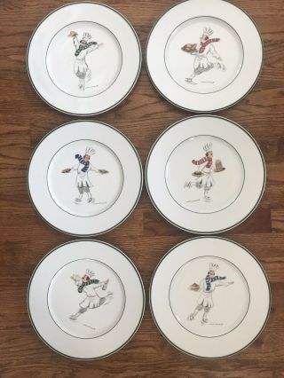 Set Of 6 Guy Buffet Williams Sonoma Skating Chefs Dinner Plates