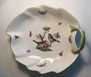 Herend,  Rothschild Bird Leaf Dish 8”by 7” Handpainted Porcelain