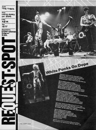 Smash Hits 1980 A4 Page Lyrics Poster White Punks On Dope,  The Tubes