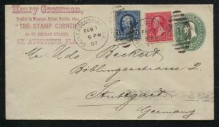 1897 Henry Grossman Stamp Dealer Florida 2c Entire Uprated 3c To Germany
