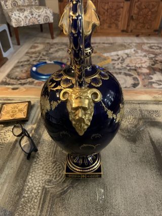 Antique Royal Crown Derby Decanter Covered Vase Cobalt Blue With Gold Design
