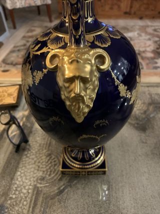 Antique Royal Crown Derby Decanter Covered Vase Cobalt Blue with Gold Design 2