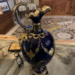 Antique Royal Crown Derby Decanter Covered Vase Cobalt Blue with Gold Design 3
