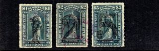 1902 U.  S.  Revenue Documentary Ornamental Numeral P/set Of 3 Sc R190 - 2 Scarce