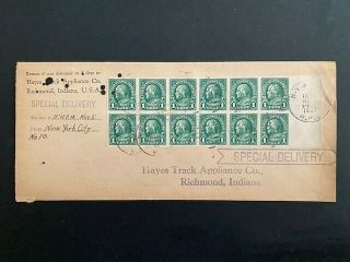 1927 Us Commercial Special Delivery Cover With Franklin 1cent Imperf Block Of 12