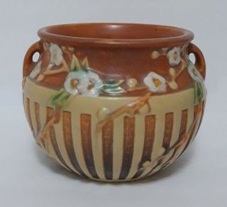Roseville Pottery Cherry Blossom Brown Double Handle Vase Circa 1933