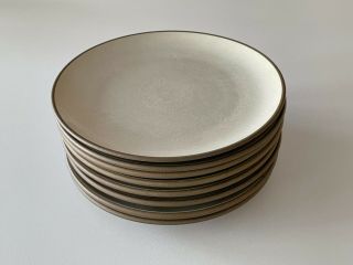 Set of 8 Vintage MCM Heath Ceramics Salad Plates,  Coupe Line,  Sandlewood Glaze 2