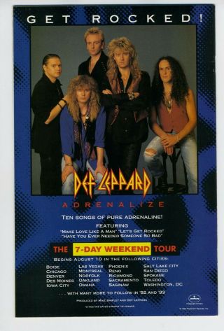 Def Leppard " Adrenalize " 1992 - 1993 Tour Ad.