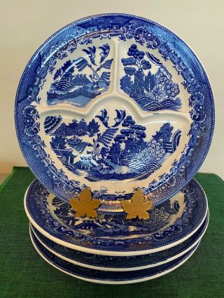 Vintage Japan Blue Willow Large Grill Plates X4