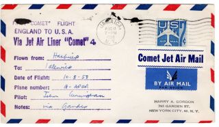 7c Jet Coil On First " Comet " Flight England To Usa 1958 To Idlewild Pilot Signed