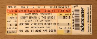 2006 Sammy Hagar & The Waboritas Indianapolis Concert Ticket Stub Van Halen 16a