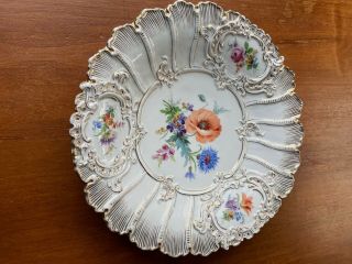 Antique Meissen Crossed Swords Bowl Hand Painted Flowers With Gold Gilt Accents