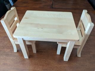 Wood Table & Chair Set Euc For 18 " American Girl,  Our Generation,  Or Baby Doll