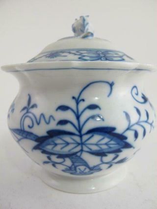Meissen 19th Century Ornate Covered Sugar Bowl Blue Onion Rose Finial Lidded