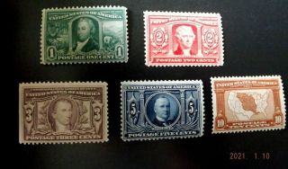 US Stamps - Scott 323 - 27 Louisiana Purchase Issues OG PH 2