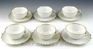 Limoges France Giraud Corail Shell White & Gold Cups And Saucers Set Of 6