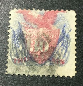 Usa Scott 121 1869 Stamp 30c Eagle And Shield Grade B Hm Slight Thin Red & Blue